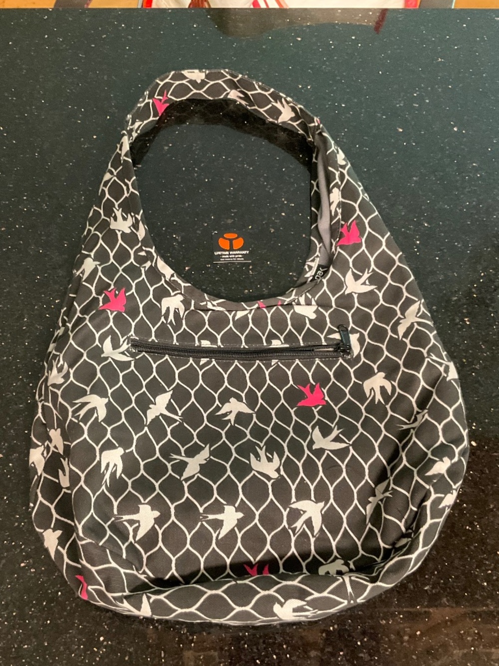 Yak pak bird accent hobo shoulder bag preowned but new, gray, black, pink